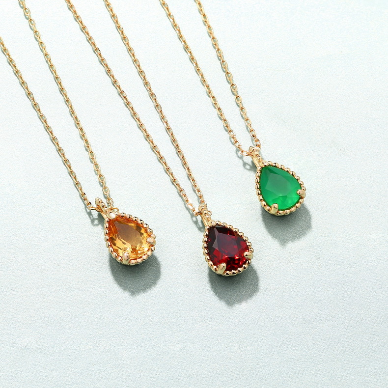 S925 Sterling Silver Garnet Pendant Clavicle Chain Necklace