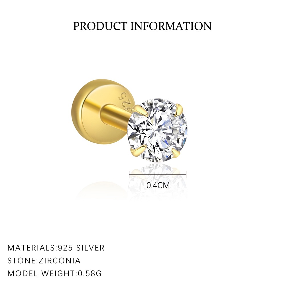 S925 Sterling Silver Flat-Back Zircon Stud Earrings