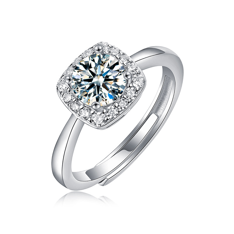 S925 Sterling Silver Moissanite Sugar Cube Ring