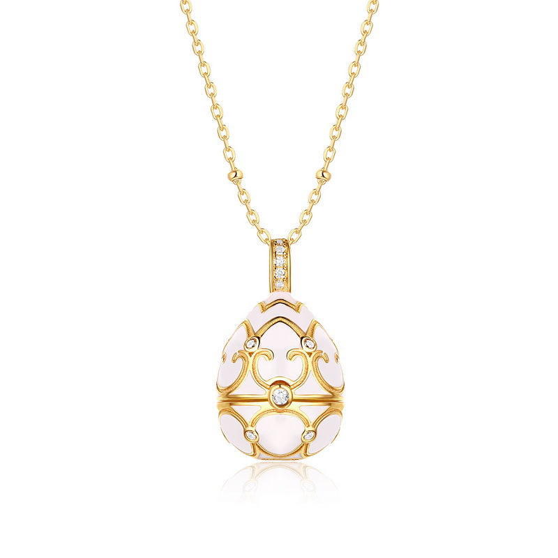 S925 Sterling Silver Plated 9K Gold Dripping Pattern White Zirconium Egg Necklace