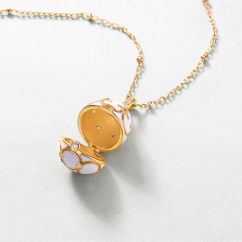 S925 Sterling Silver Plated 9K Gold Dripping Pattern White Zirconium Egg Necklace