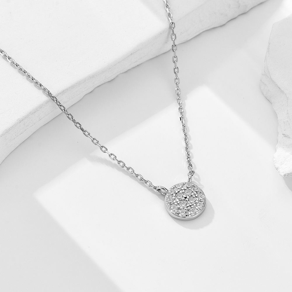 S925 Sterling Silver Classic round Micro Zircon-Inlaid Pendant Necklace
