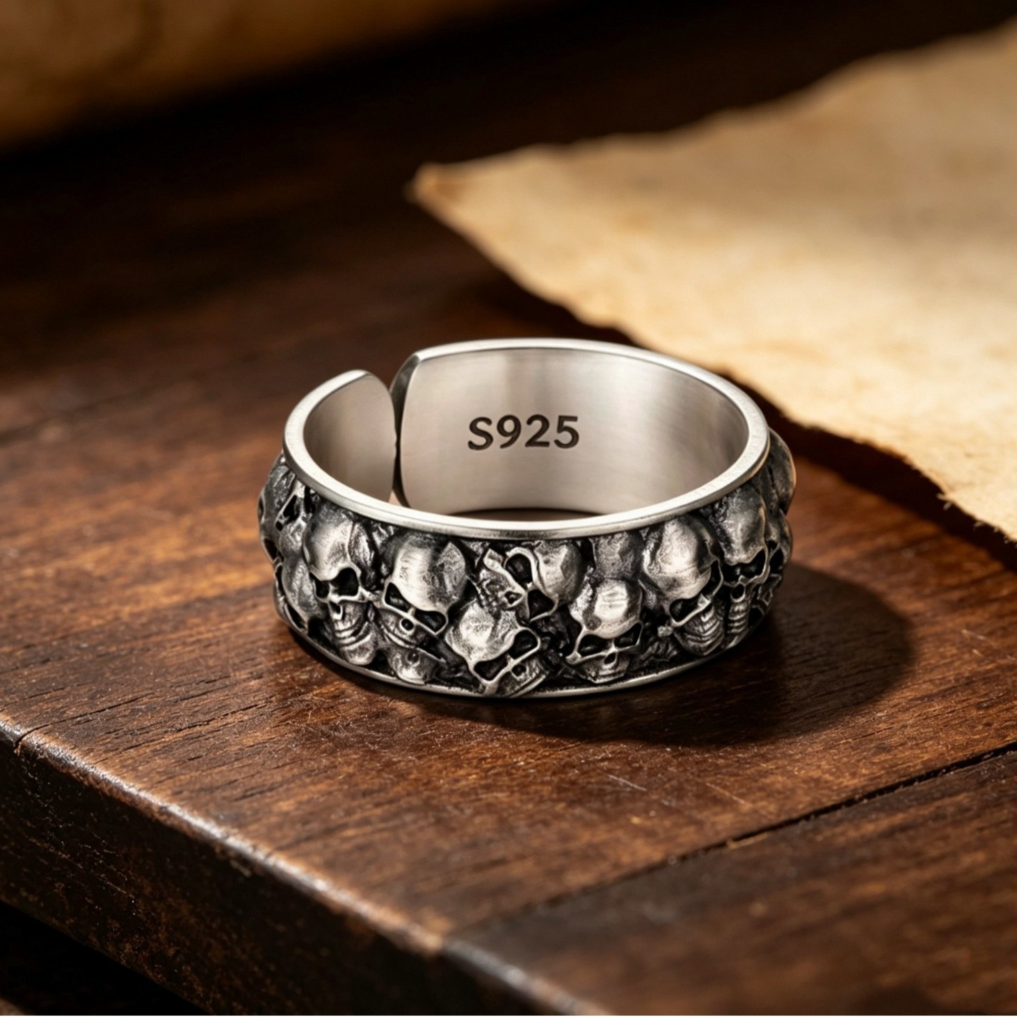 S925 Sterling Silver Solid Halloween Skull Ring
