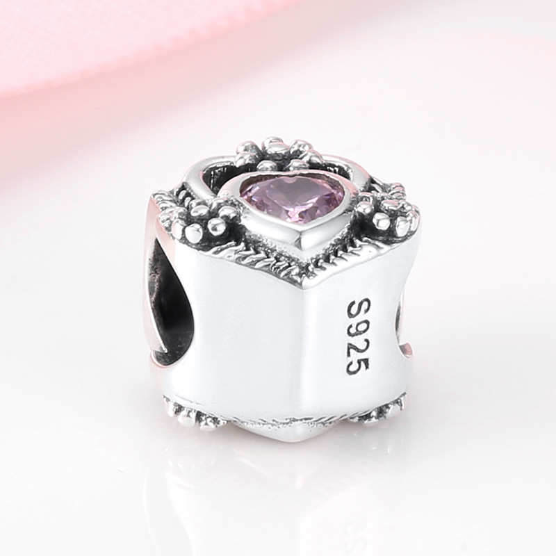 S925 Sterling Silver Pink Zircon Heart Pendant