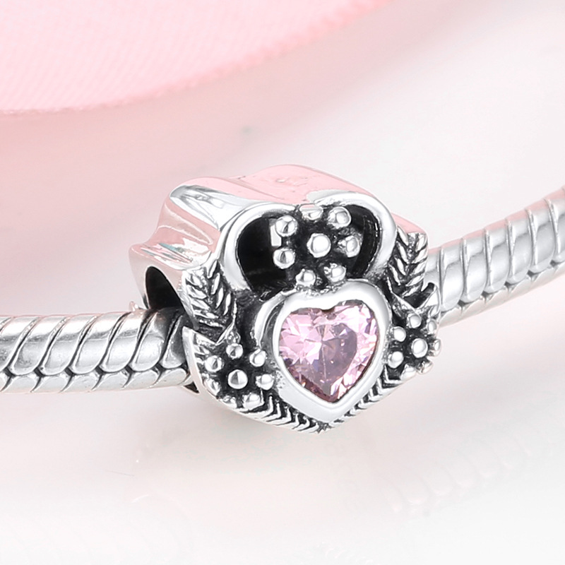 S925 Sterling Silver Pink Zircon Heart Pendant