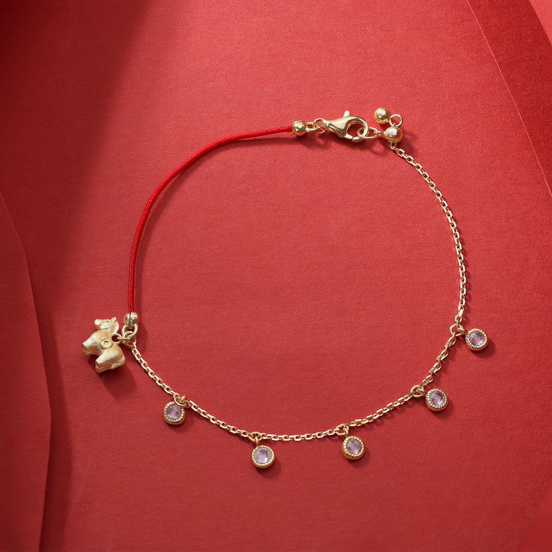 S925 Sterling Silver Gold Plated Horse Year Red String Zircon Inlaid Bracelet