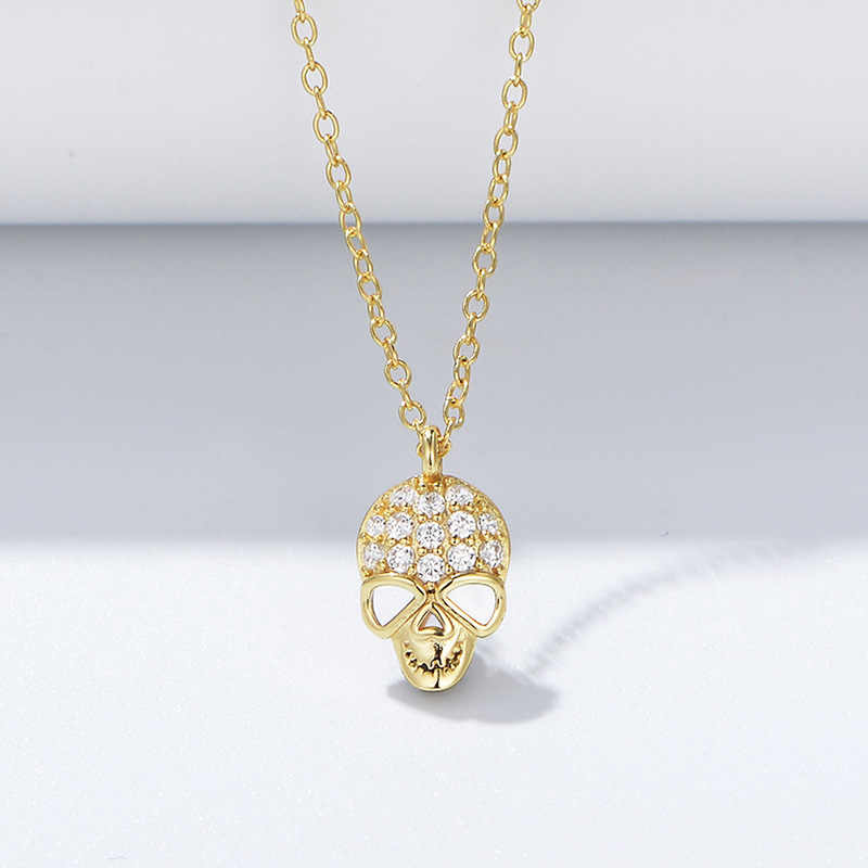S925 Sterling Silver Halloween Skull Pendant Necklace