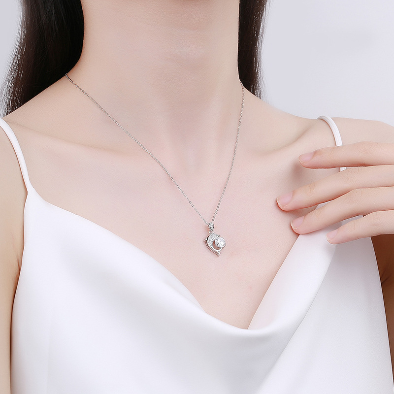 S925 Sterling Silver Moissanite Dolphin Simple Pendant Necklace