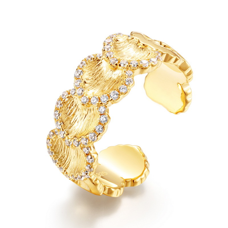 S925 Sterling Silver Gold-Plated Ginkgo Zircon Ring