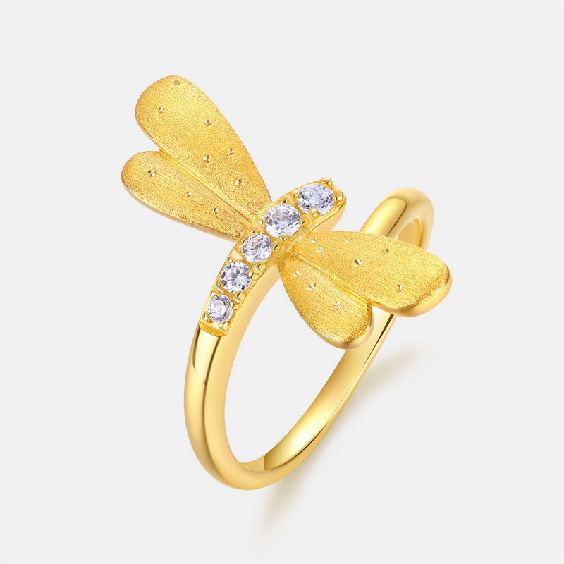 S925 Sterling Silver Gold-Plated Butterfly Zircon Ring