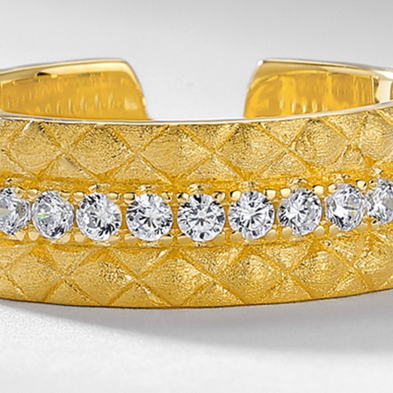 S925 Sterling Silver Gold-Plated Diamond Pattern Zircon Ring