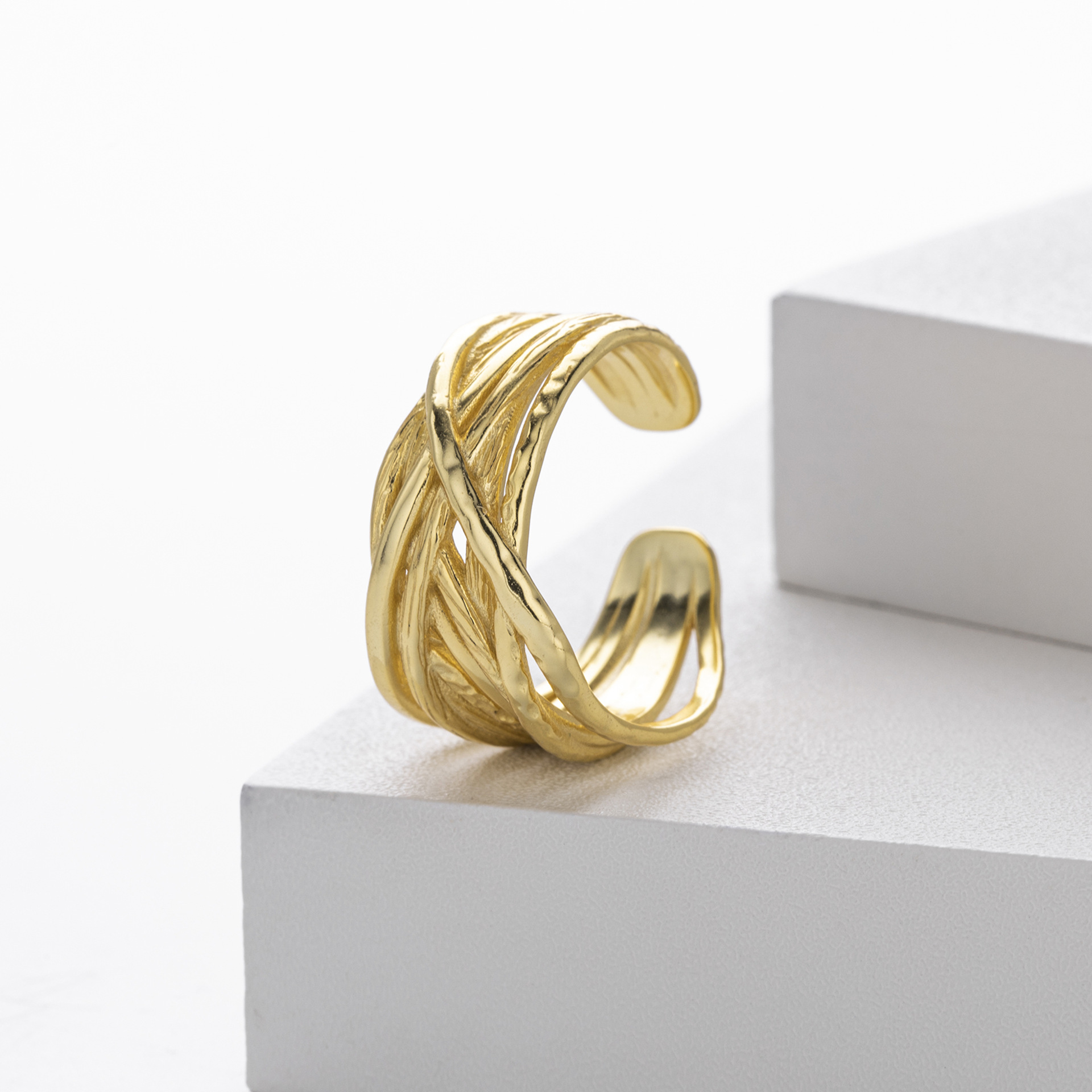 S925 sterling silver ring, stylish and unique irregular multi-layered band