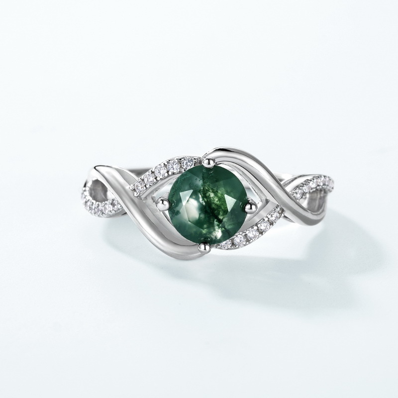 S925 Sterling Silver Gold-Plated Wavy Green Moss Ring
