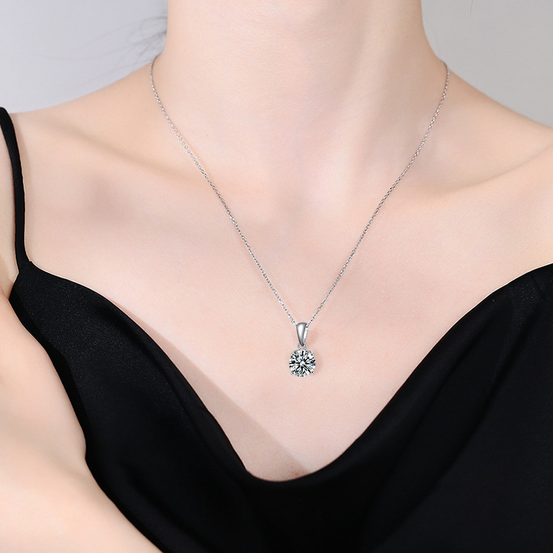 S925 Sterling Silver Moissanite Classic Four-Claw Pendant Necklace