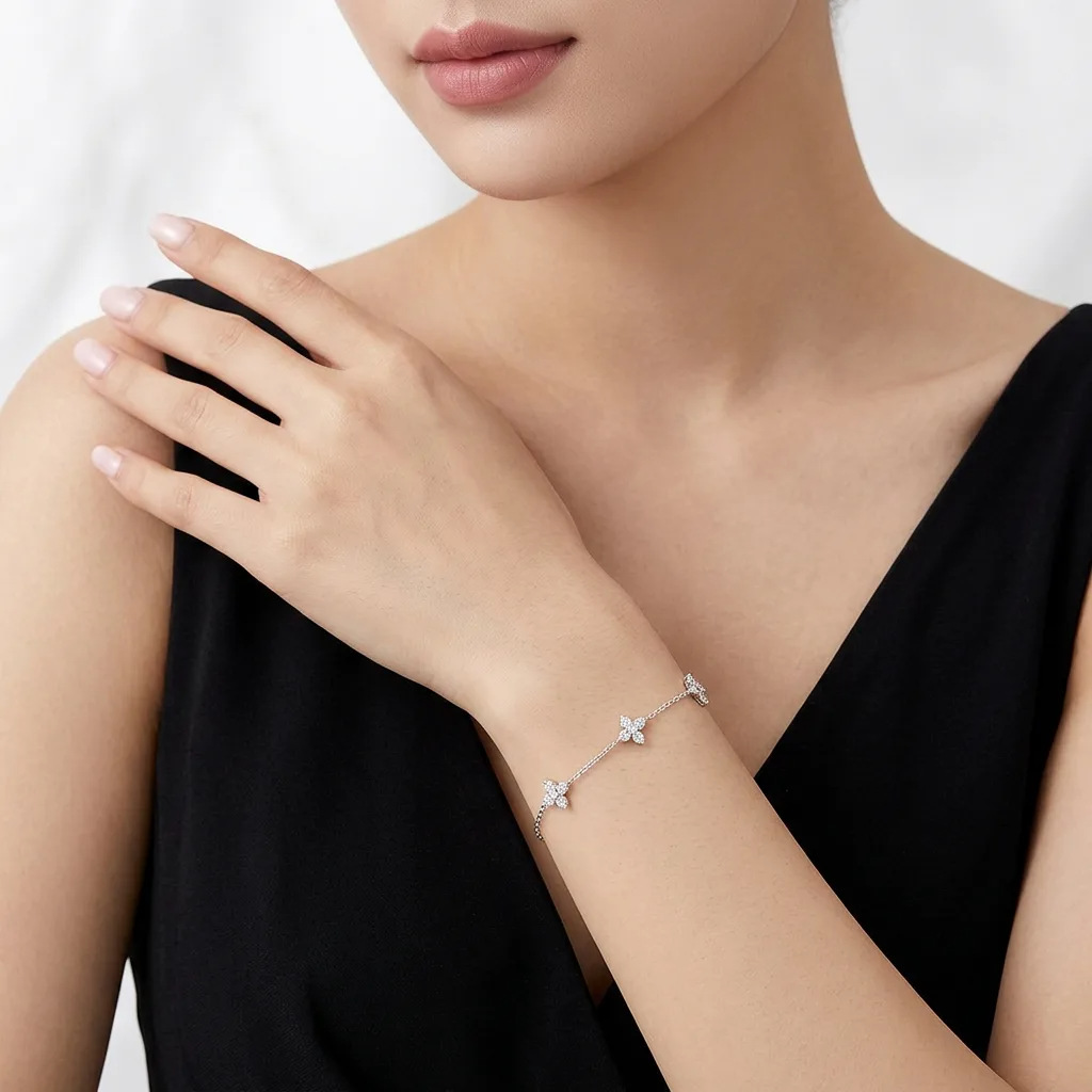 S925 Silver Moissanite Five-Flower Bracelet