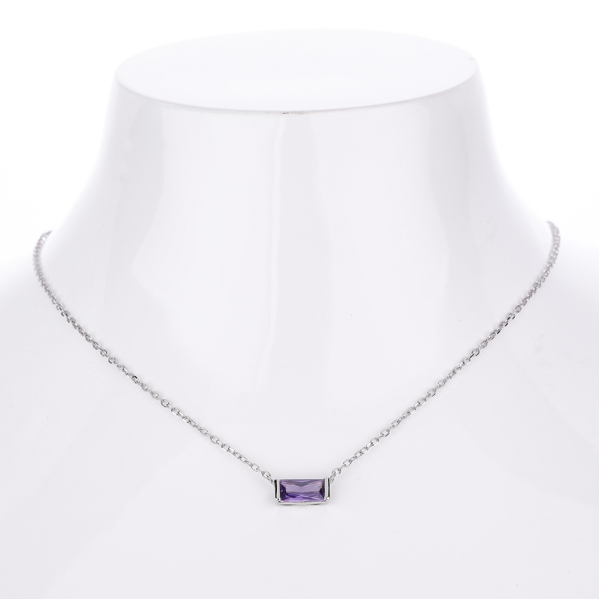 Rectangular colored zircon s925 sterling silver December birthstone collar necklace