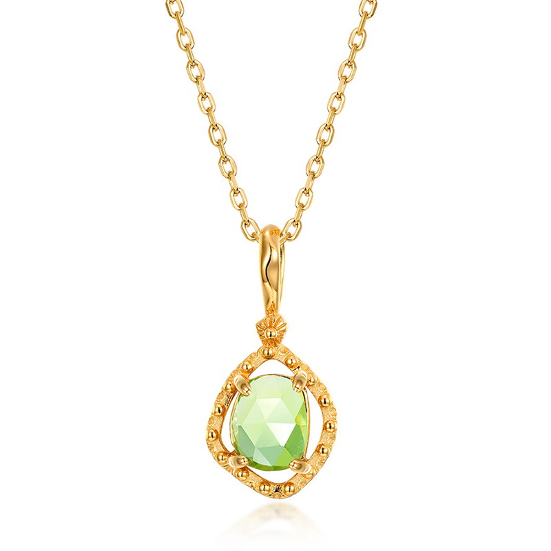 S925 Sterling Silver Gold-Plated Natural Olivine Pendant Necklace
