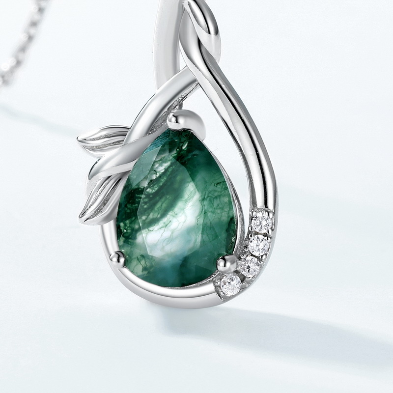 S925 Sterling Silver Miniature Green Moss Pendant Necklace