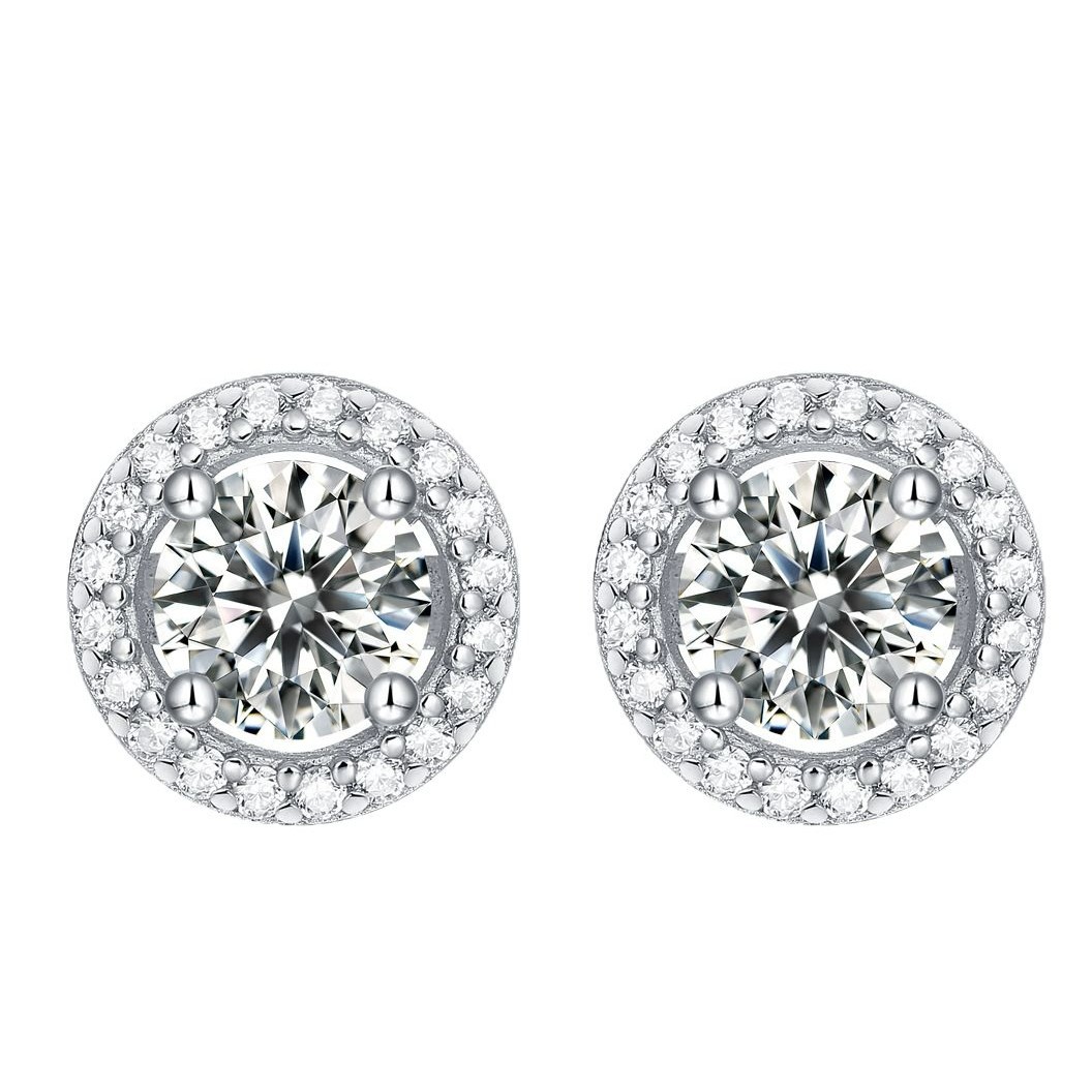 S925 Sterling Silver Round Moissanite Stud Earrings