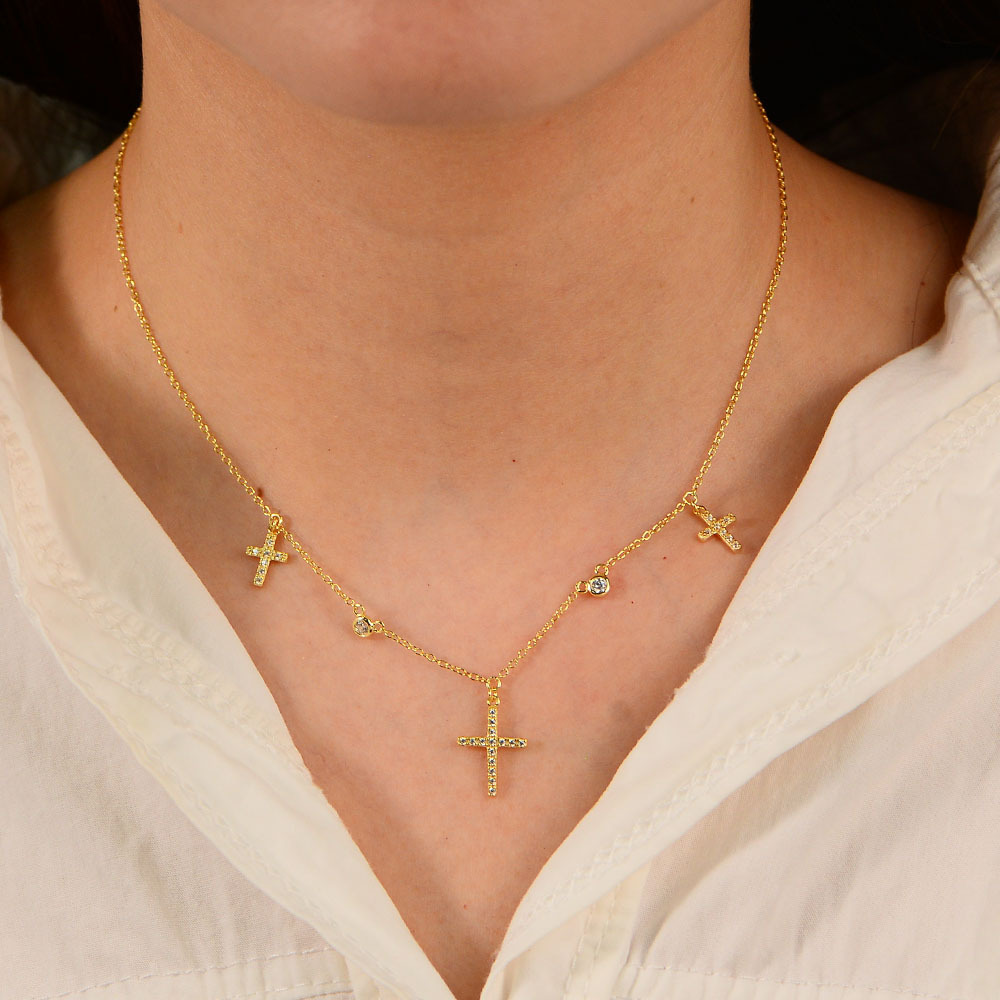 S925 Sterling Silver Zircon Inlaid Cross Necklace