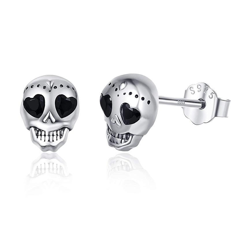 S925 Sterling Silver Halloween Skull Stud Earrings