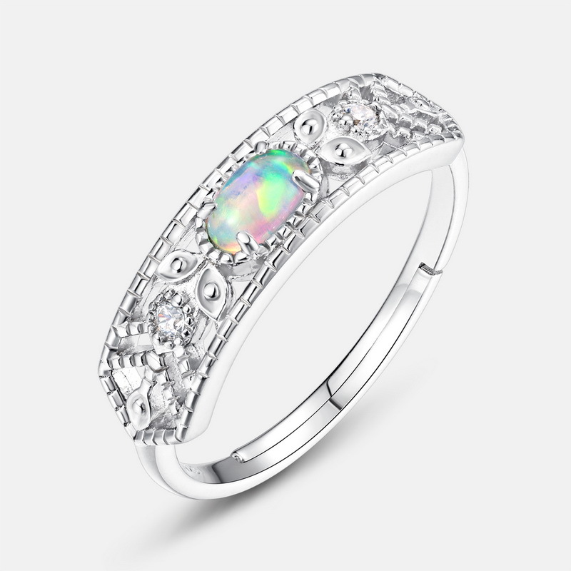 S925 Sterling Silver Gold-Plated Synthetic Opal Ring