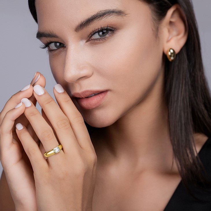 S925 Silver Gold-Plated Moissanite Ring