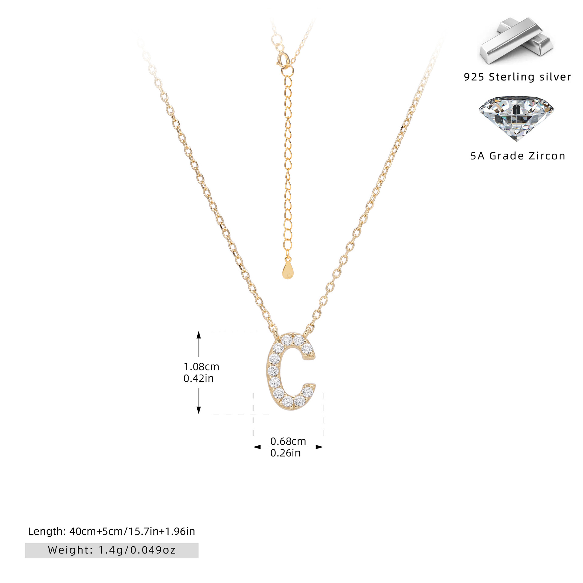 S925 Sterling Silver Simple Diamond Necklace with English Letters