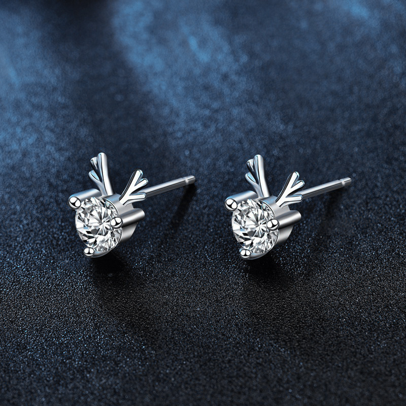 925 Sterling Silver Reindeer Moissanite Christmas Earrings