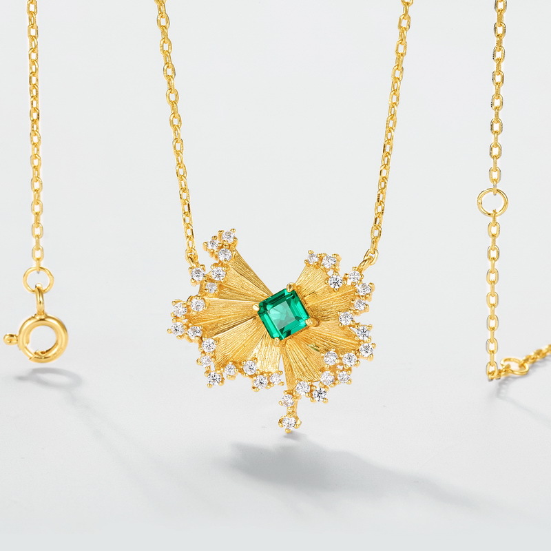 S925 Sterling Silver 10K Gold Emerald Necklace