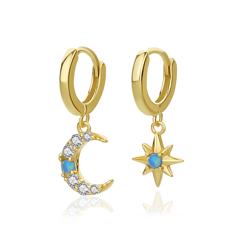 S925 Sterling Silver Star & Moon Opal and Zircon Earrings