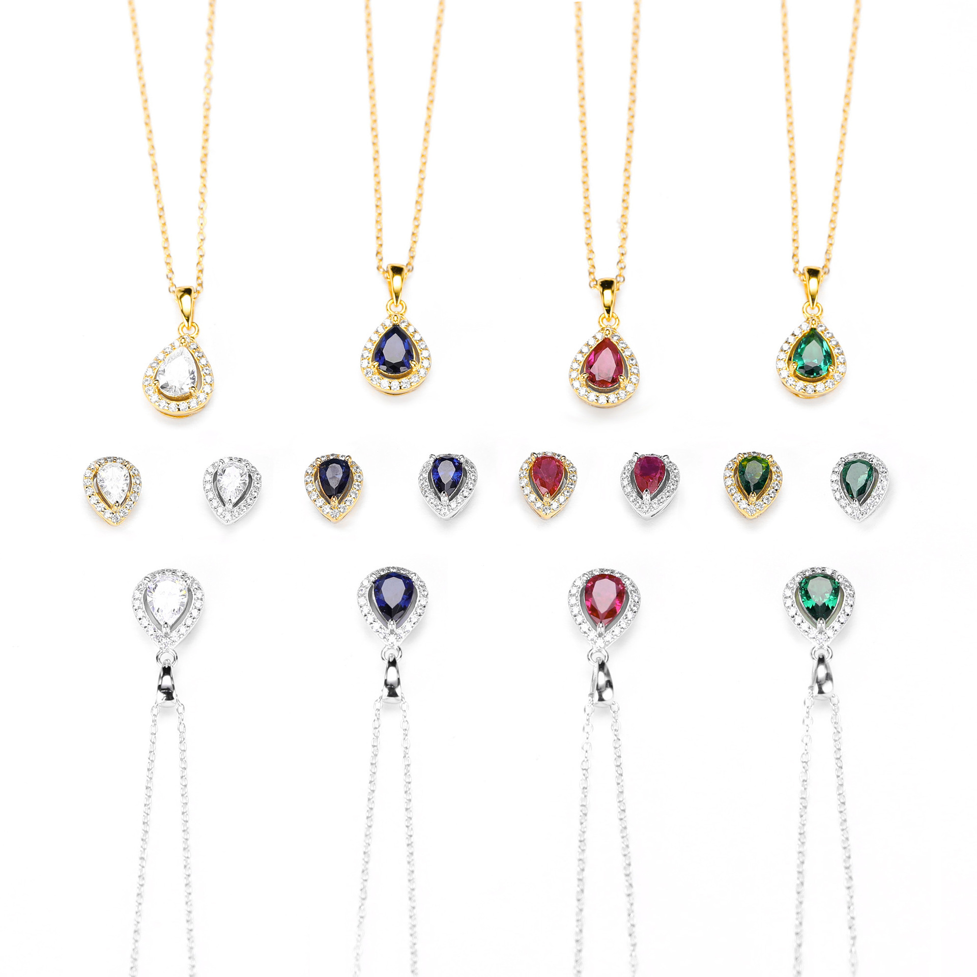 European and American style double-layer zircon earrings and light luxury zircon necklace
