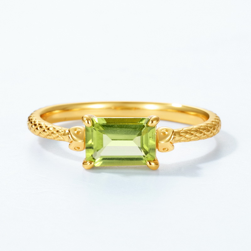 S925 Sterling Silver Gold-Plated Ring Set with Natural Peridot