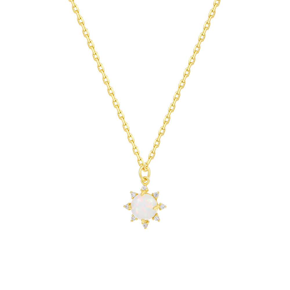 S925 Sterling Silver Opal and Zircon Necklace