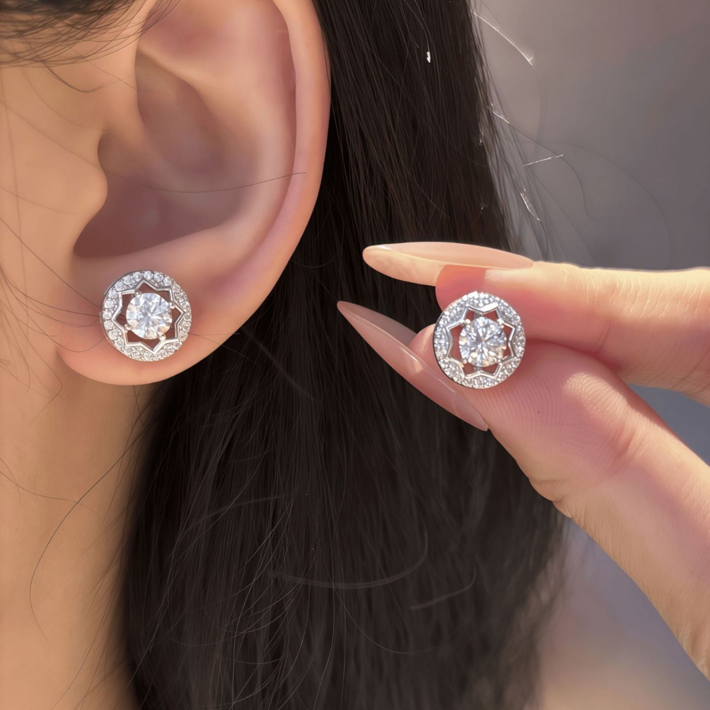 S925 Silver Round Bezel-Set Moissanite Stud Earrings