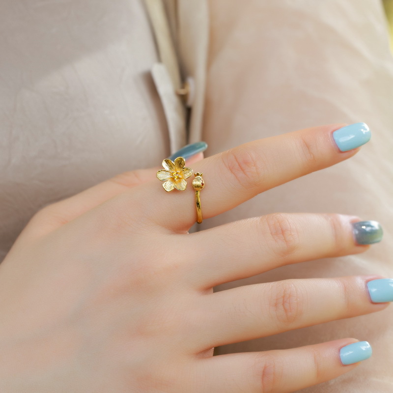 S925 Sterling Silver Gold-Plated Pomegranate Zircon Inlaid Ring