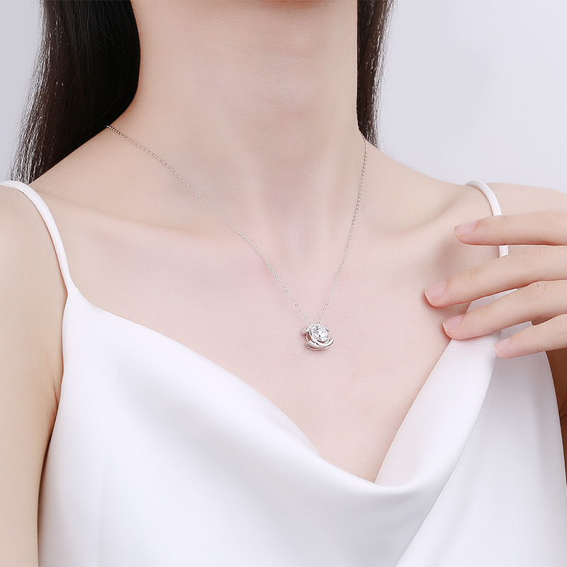 S925 Sterling Silver Moissanite Double C Letter Pendant Necklace