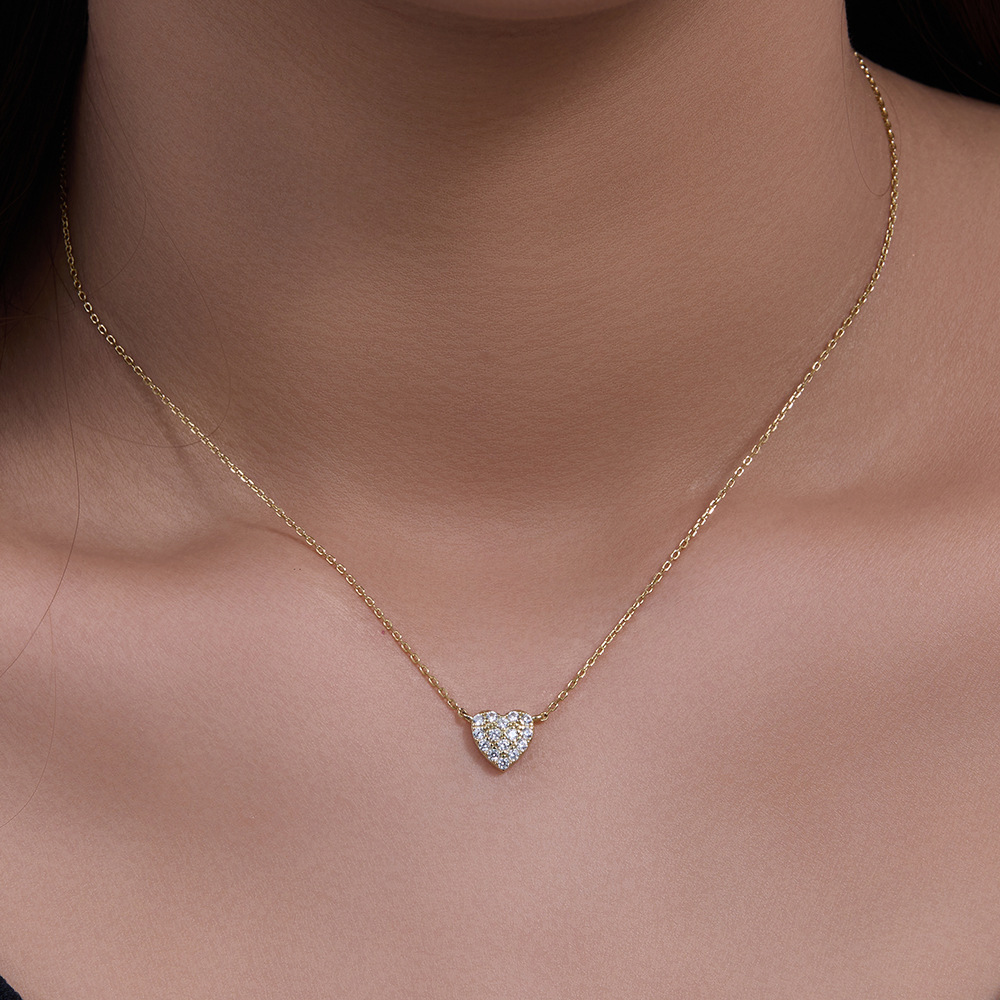 S925 Sterling Silver Heart-shaped Fully Jeweled Loving Heart Zircon Inlaid Necklace