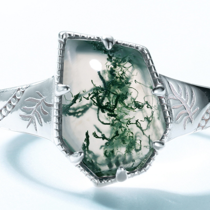 S925 Sterling Silver Waterweed Irregular Agate Ring