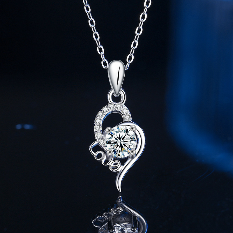 S925 Sterling Silver Moissanite Women's Simple Love Heart Pendant Necklace
