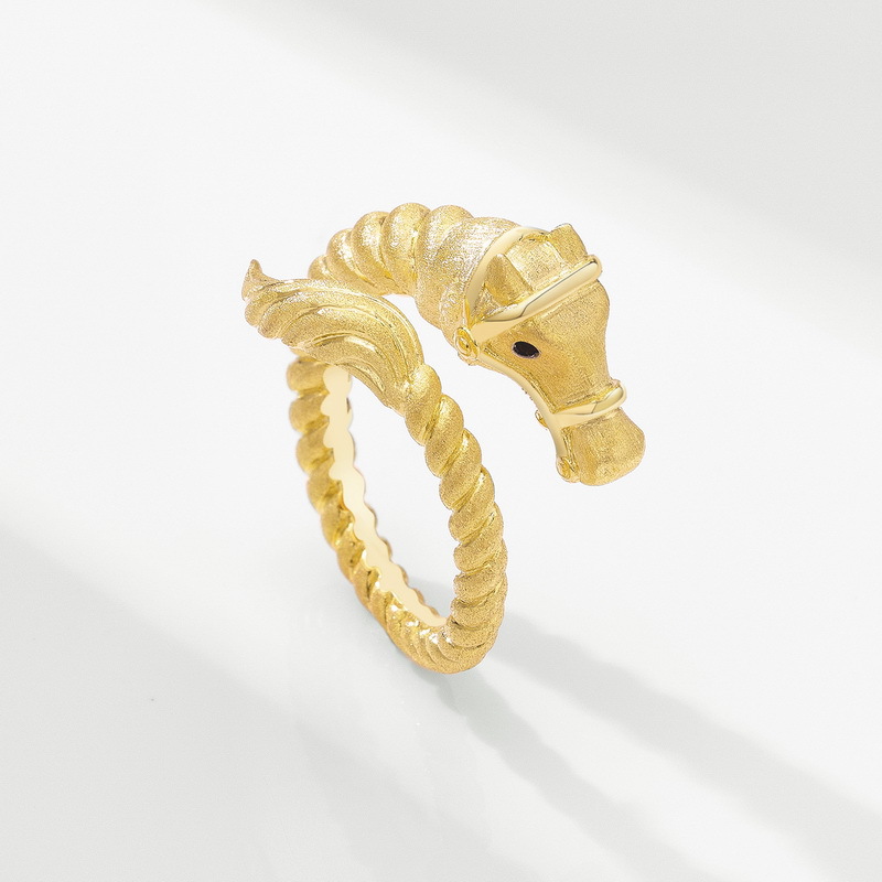 S925 Sterling Silver Gold-Plated New Chinese Style Horse Year Zircon Ring