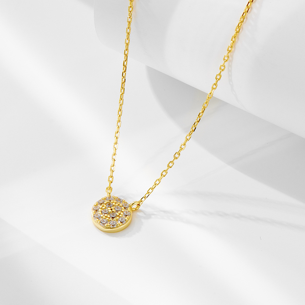 S925 Sterling Silver Classic round Micro Zircon-Inlaid Pendant Necklace