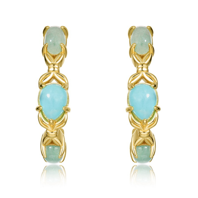 S925 sterling silver gold-plated amazonite C-shaped earrings