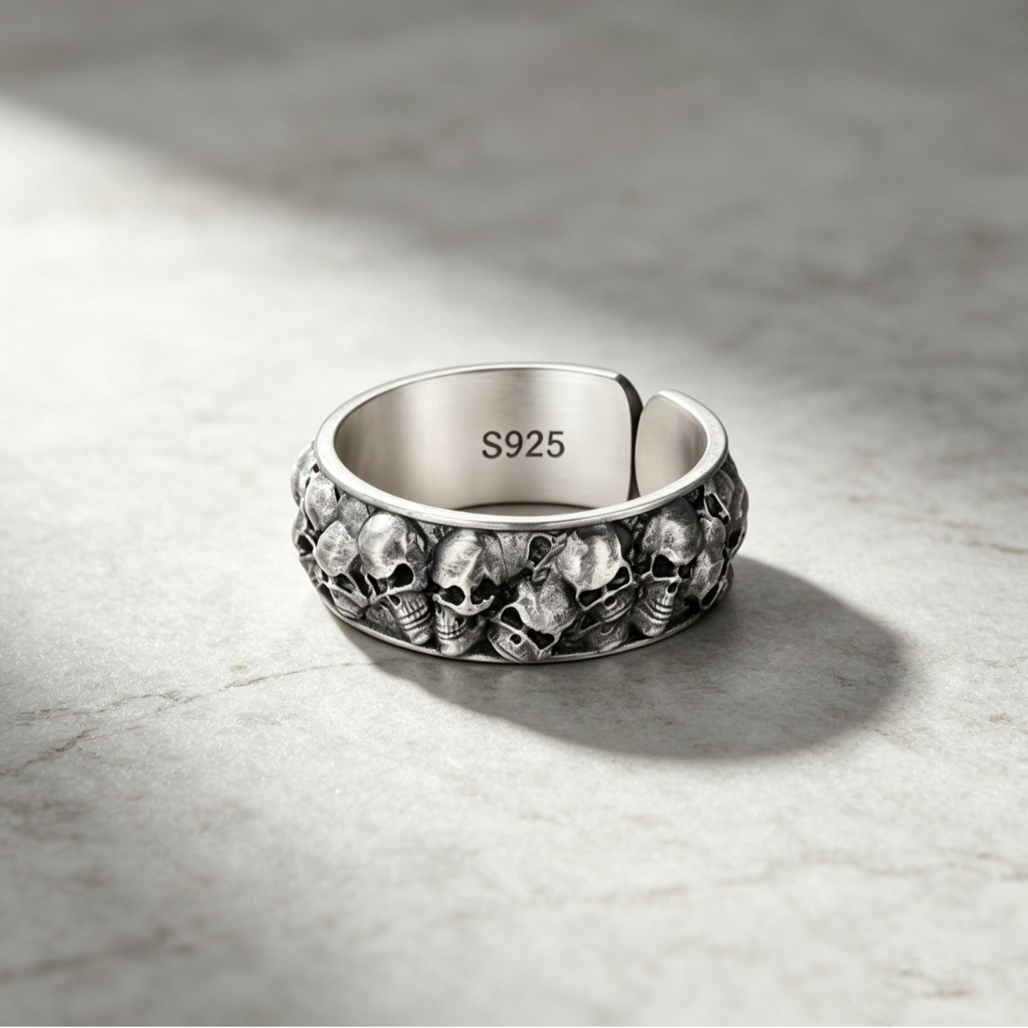 S925 Sterling Silver Solid Halloween Skull Ring