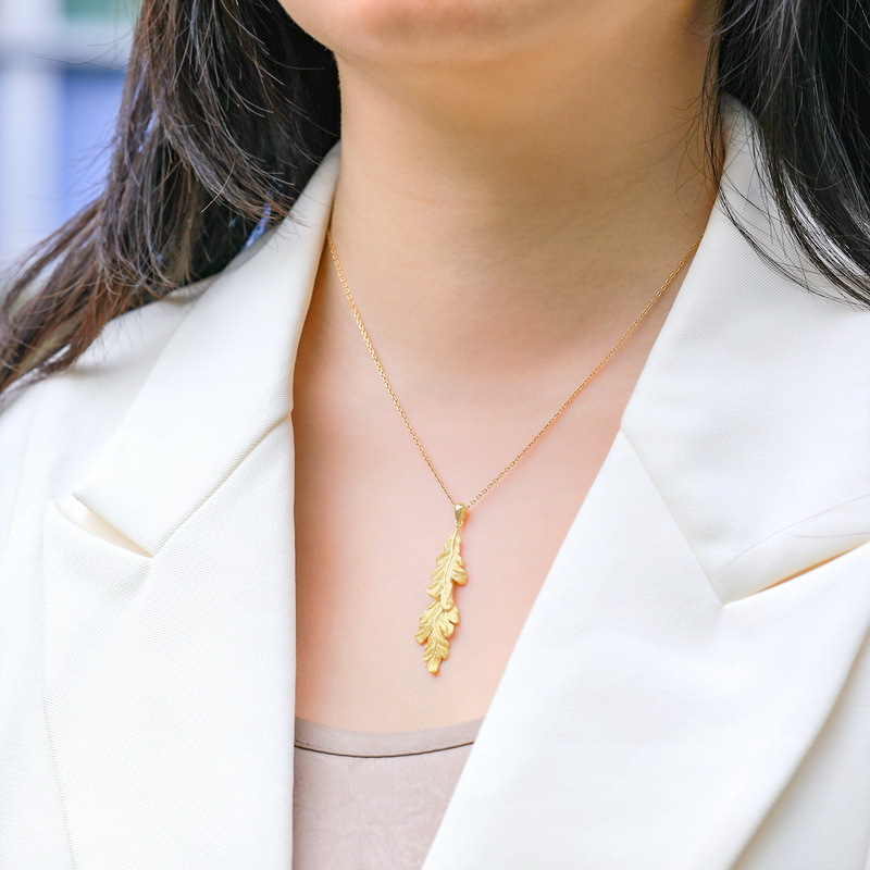 S925 Sterling Silver Gold-Plated 3D Leaf Pendant Necklace