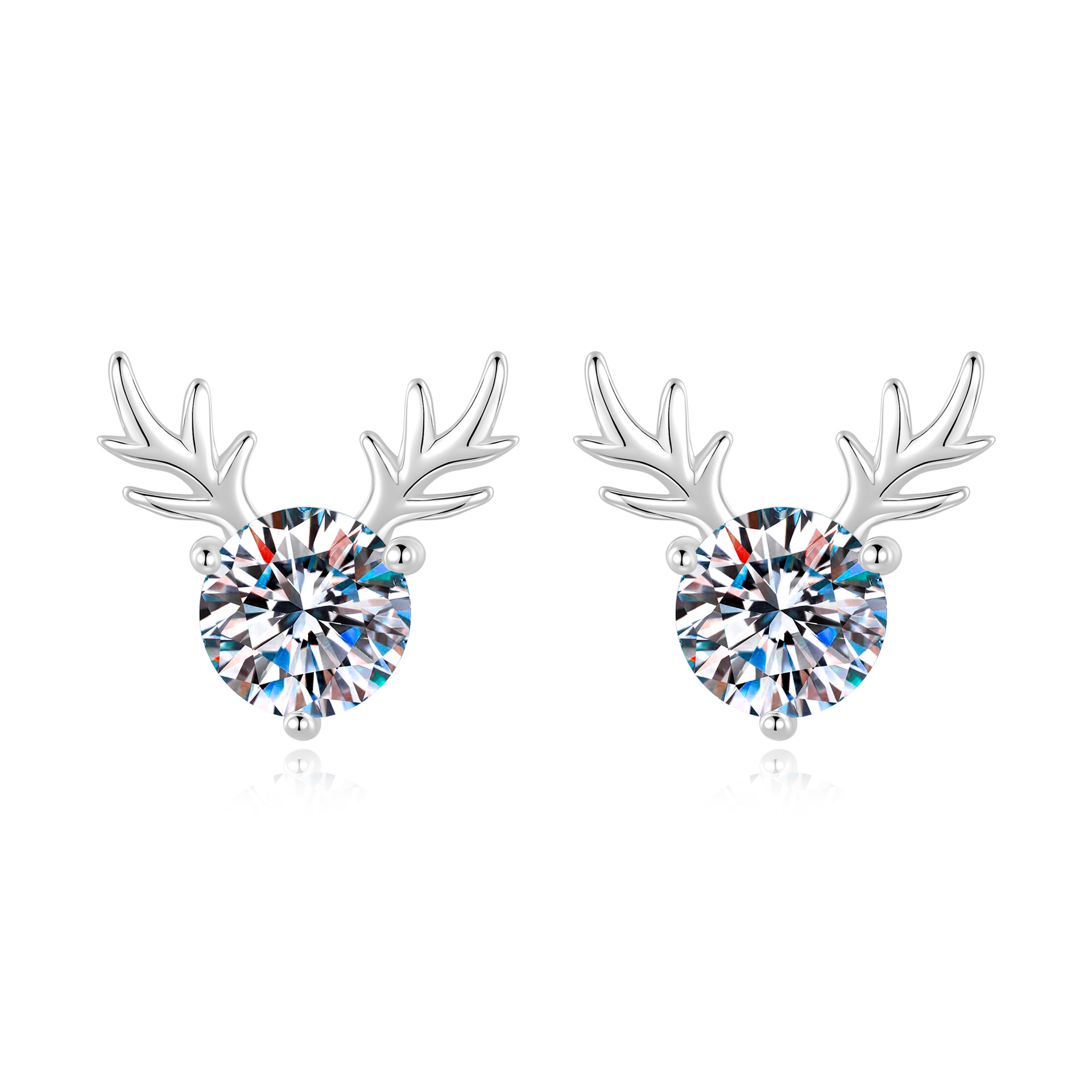 S925 Sterling Silver "Always With You" Reindeer Antler Moissanite Stud Earrings