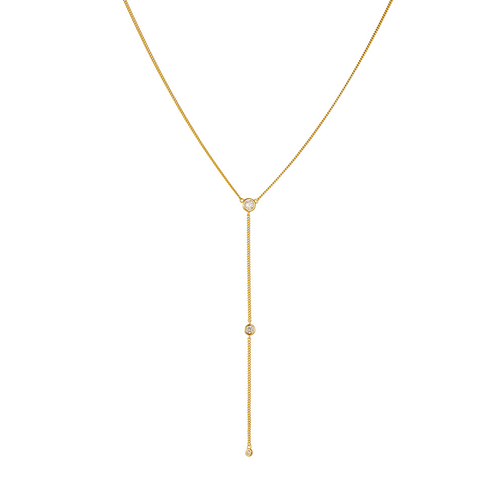S925 Sterling Silver Y-Shaped Zircon Inlaid Tassel Chain Necklace