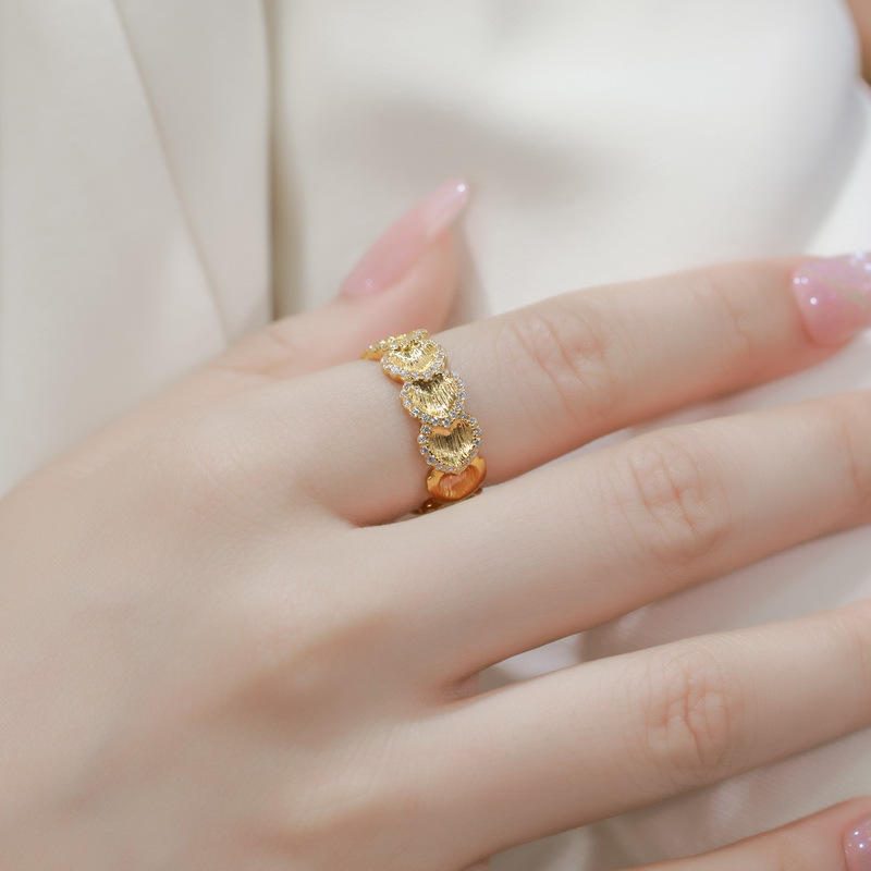 S925 Sterling Silver Gold-Plated Ginkgo Zircon Ring
