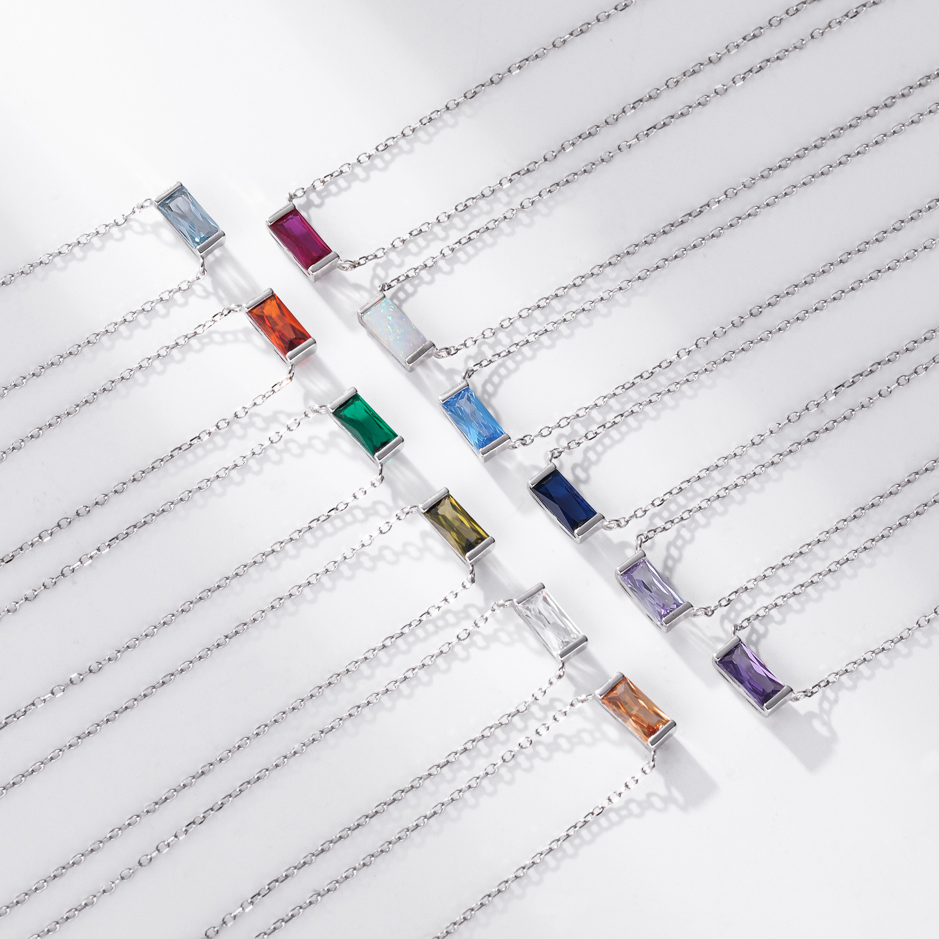 Rectangular colored zircon s925 sterling silver December birthstone collar necklace