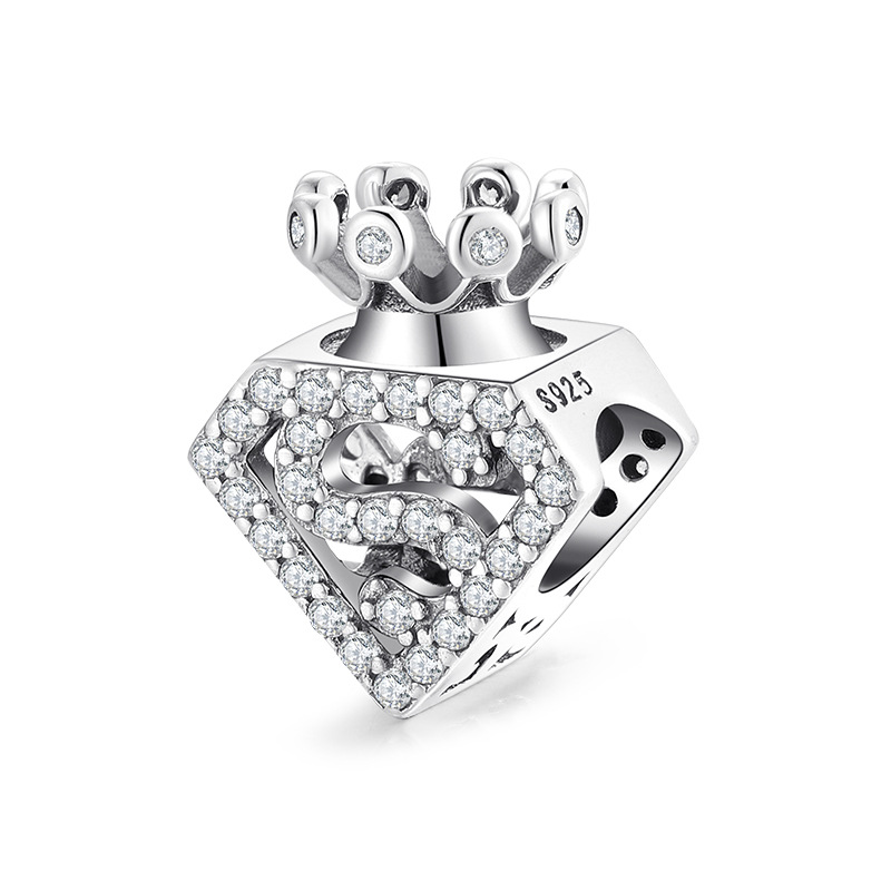 S925 Sterling Silver Crown Perfume Bottle Beaded Zircon Pendant